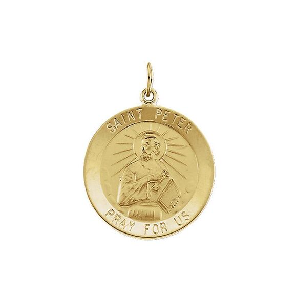 14k Yellow Gold Saint Peter Medal Disc Charm or Pendant 25mm